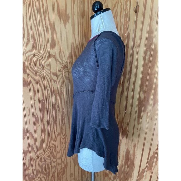 Intimately Free People Top Tunic Semi Ruffled Knit Stretch Gray 3/4 Sleeve Sz S - Picture 4 of 8